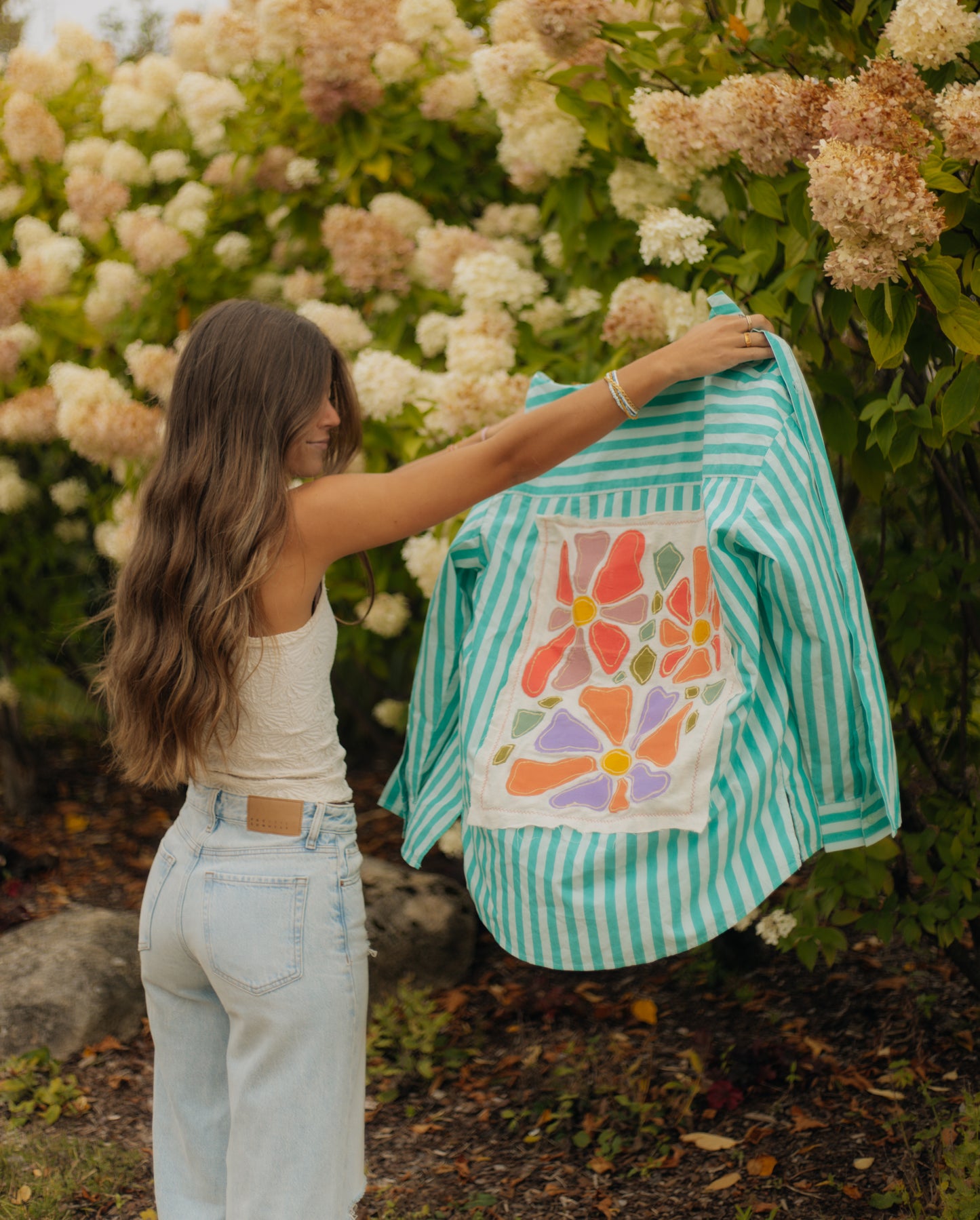 Floral striped button up top