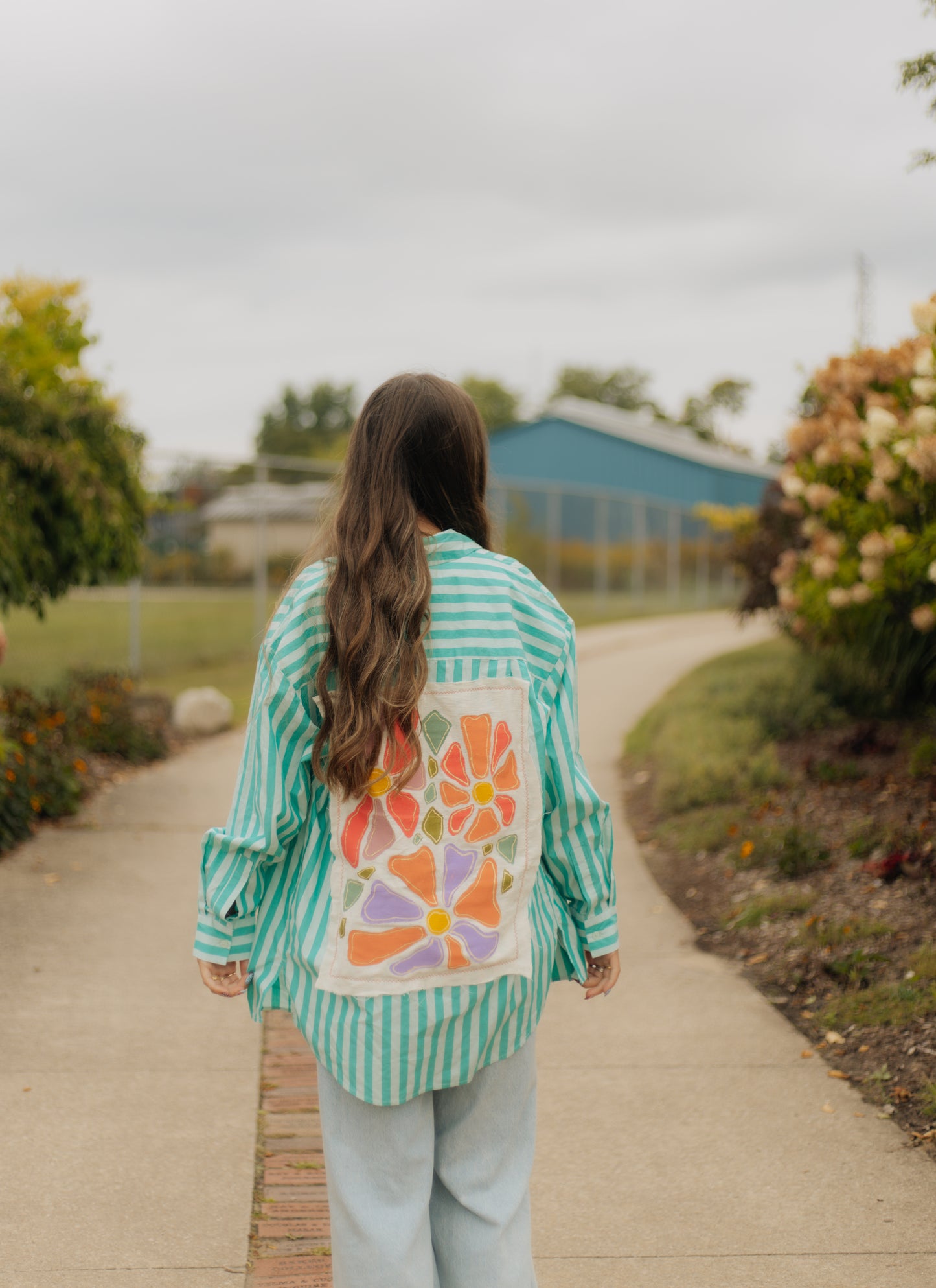 Floral striped button up top