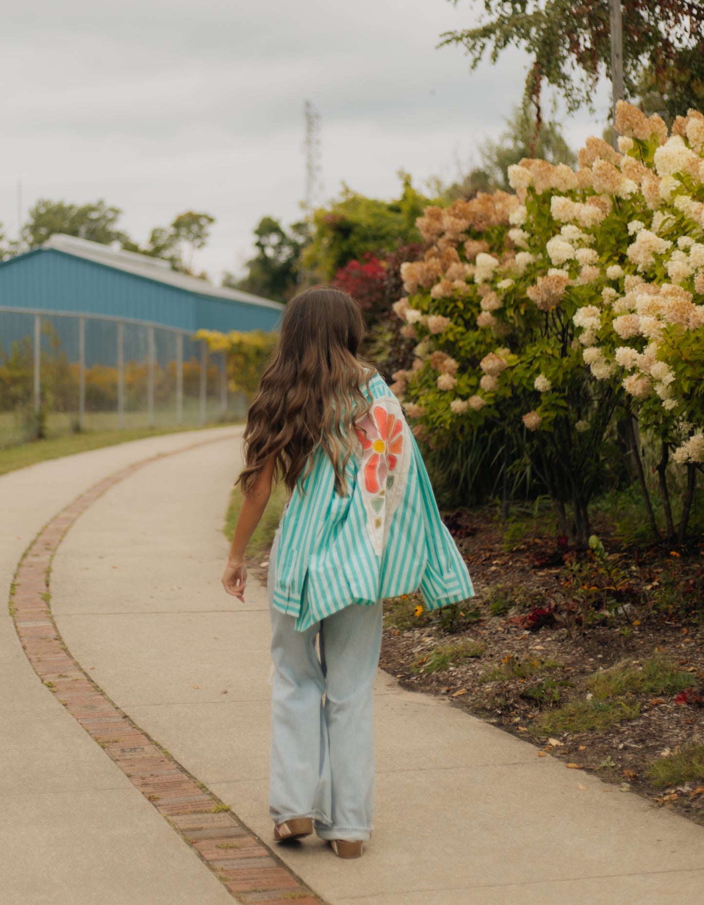 Floral striped button up top