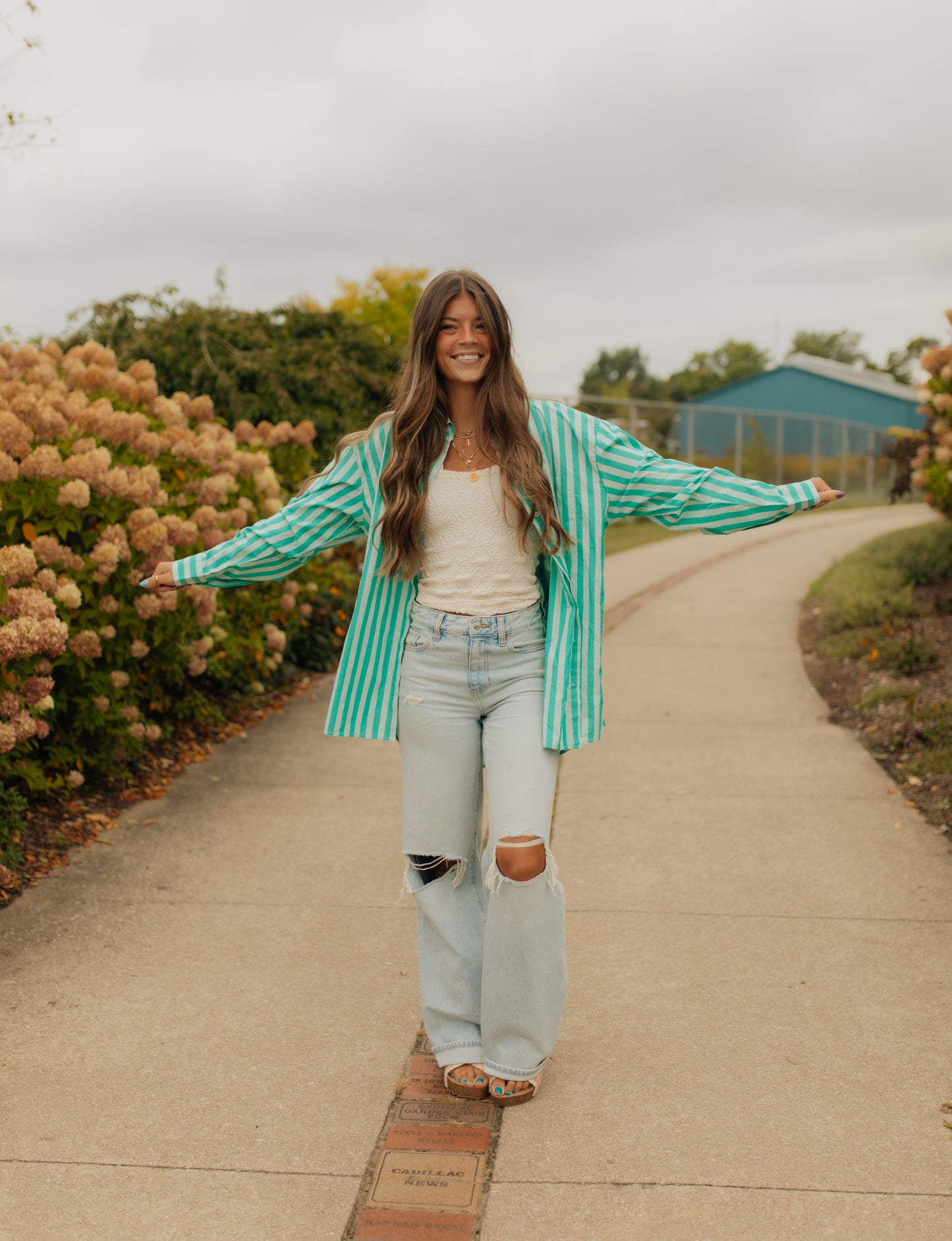 Floral striped button up top