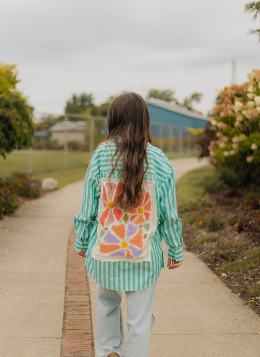 Floral striped button up top