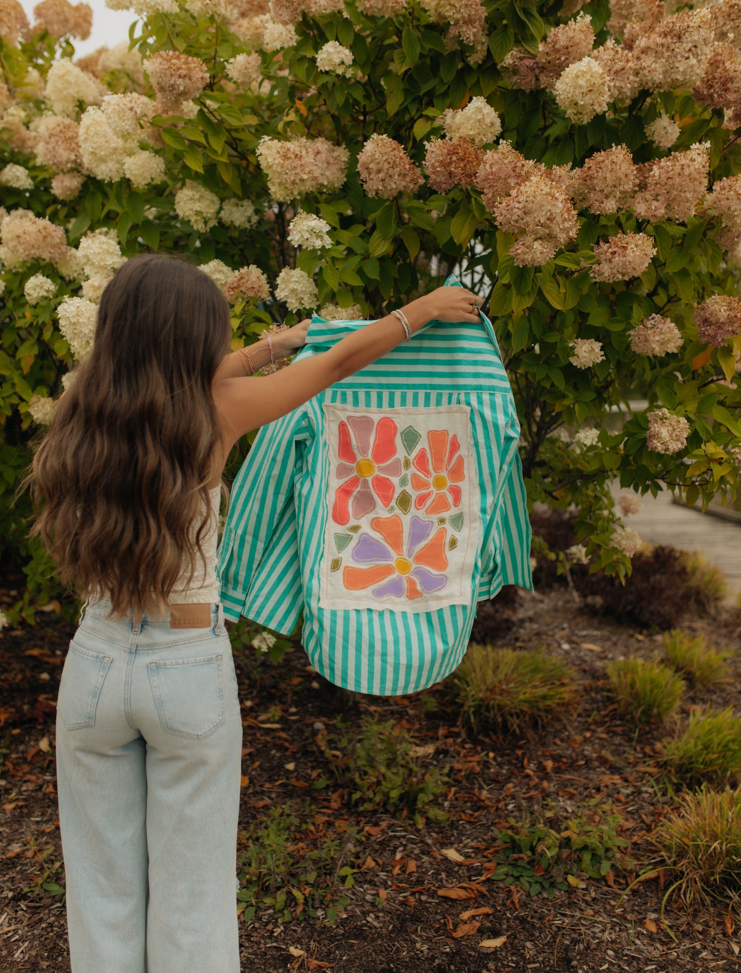 Floral striped button up top