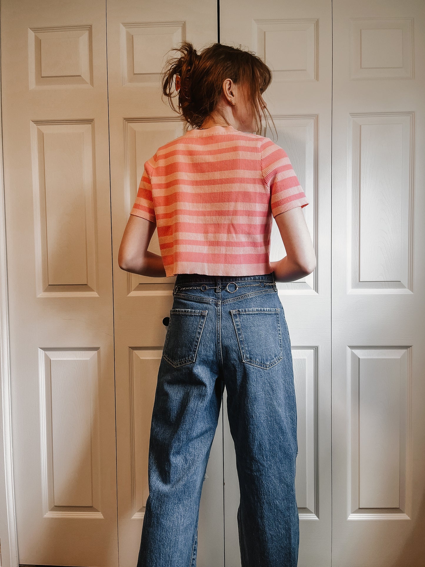 Pink Striped Crop Top