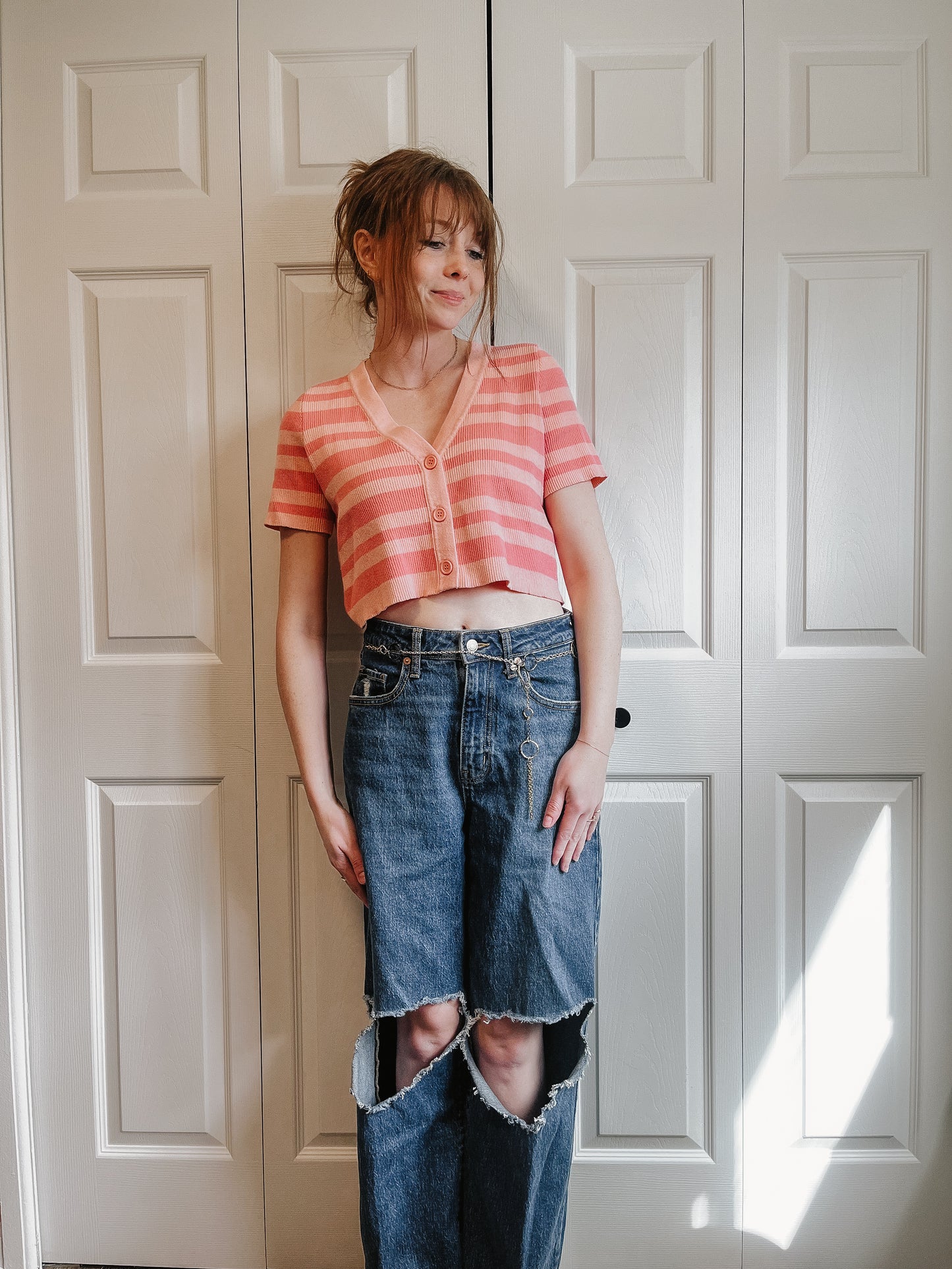 Pink Striped Crop Top