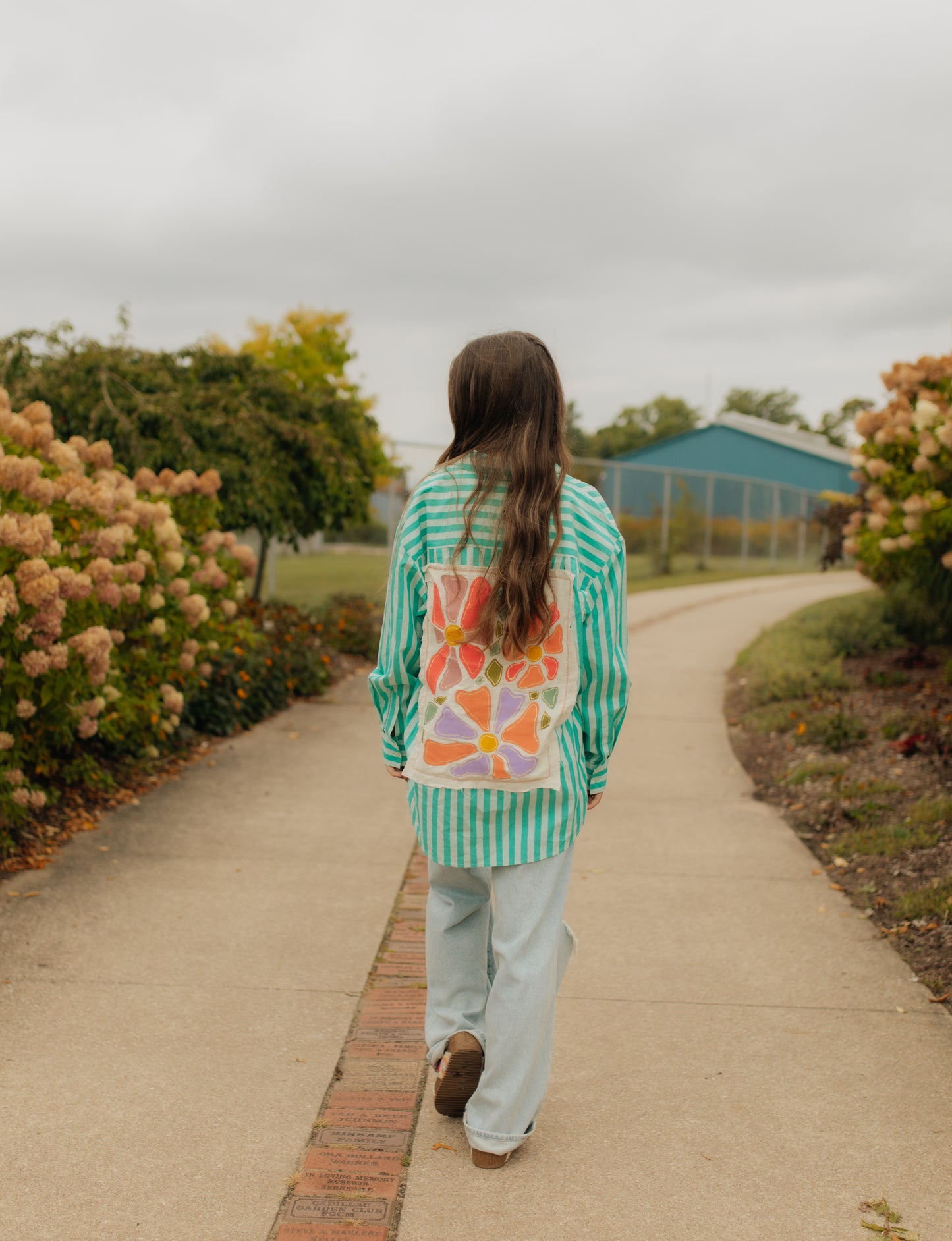 Floral striped button up top