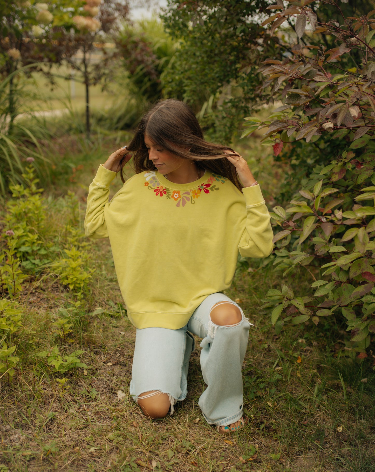 Flower green crewneck