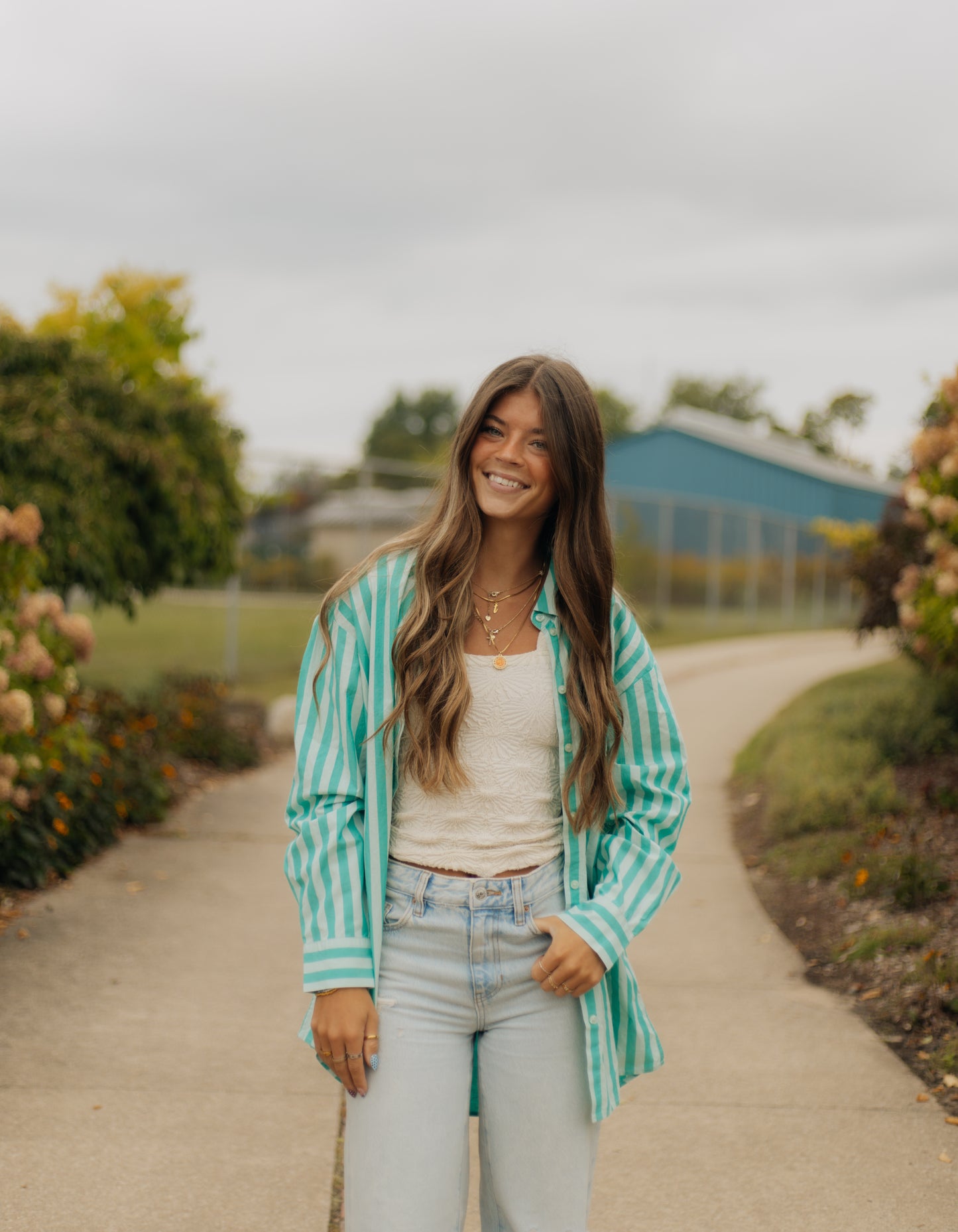 Floral striped button up top