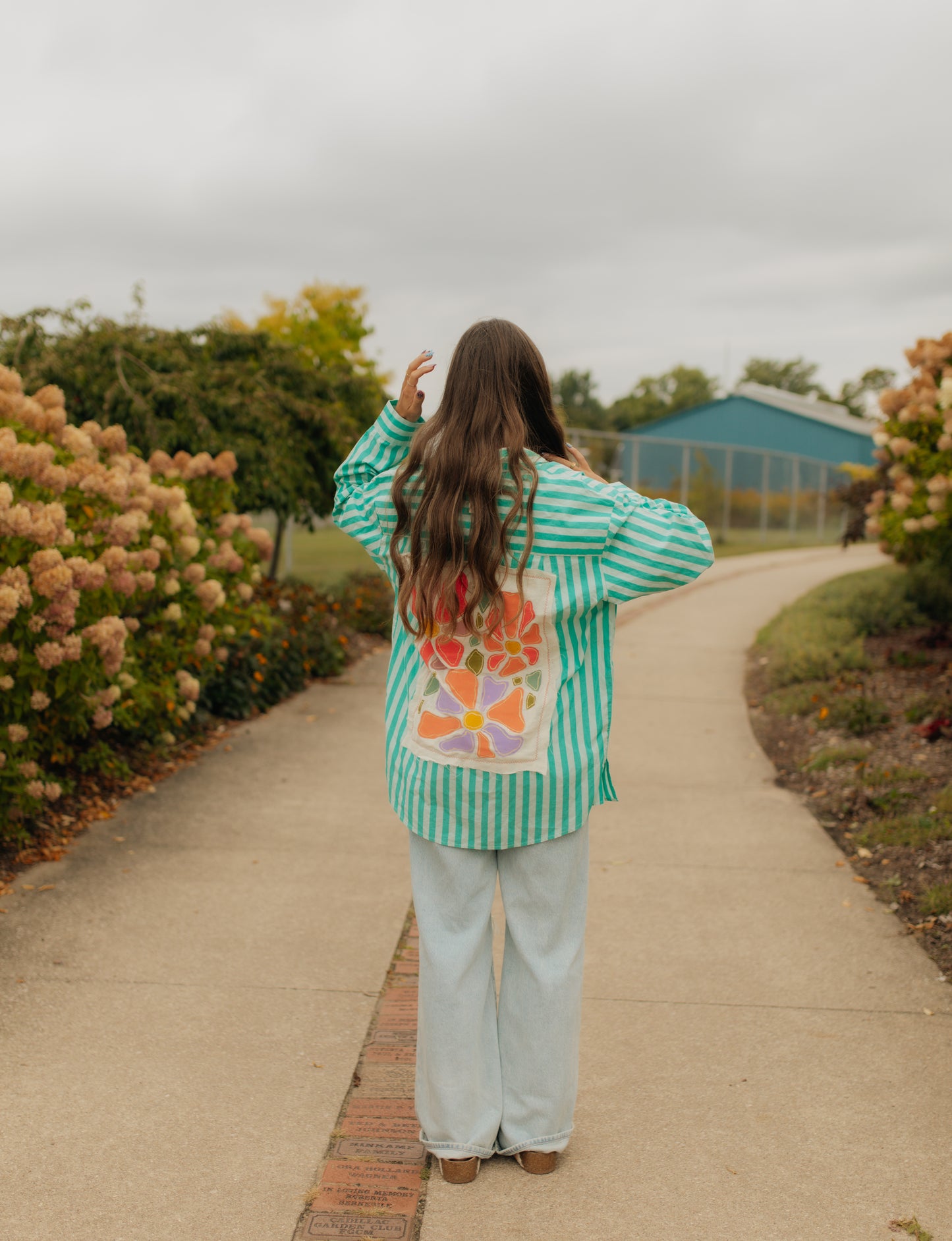 Floral striped button up top