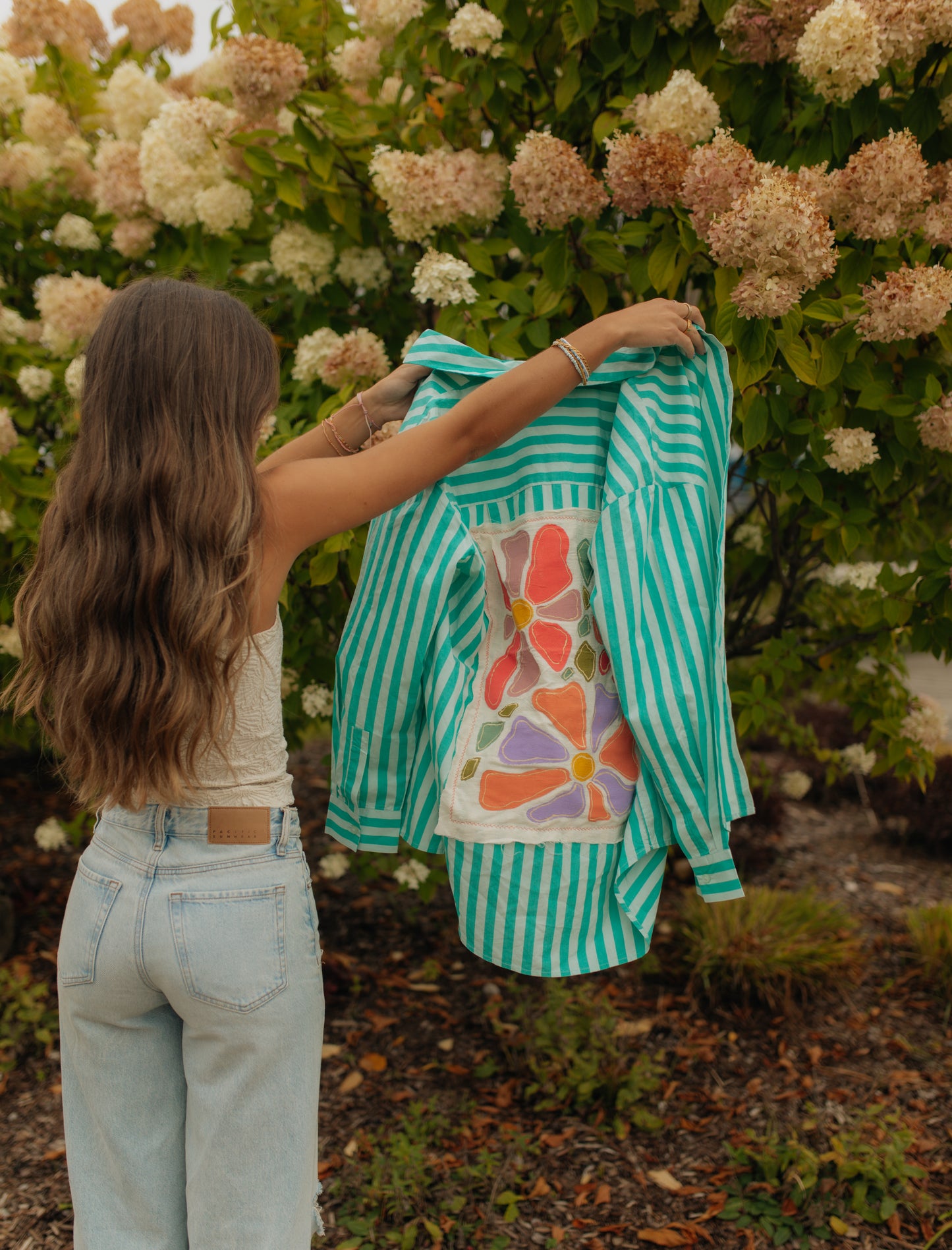 Floral striped button up top