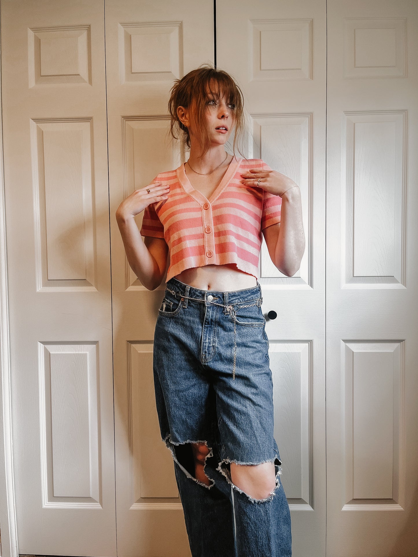 Pink Striped Crop Top