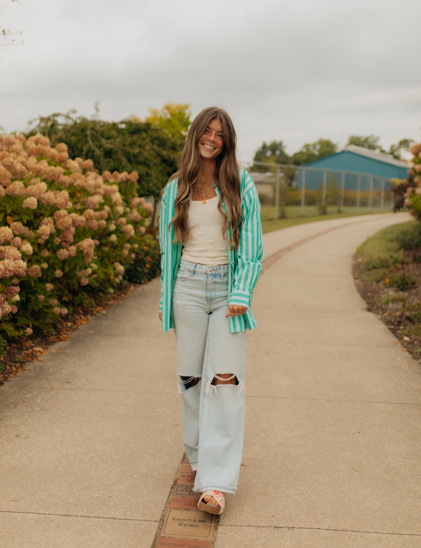 Floral striped button up top