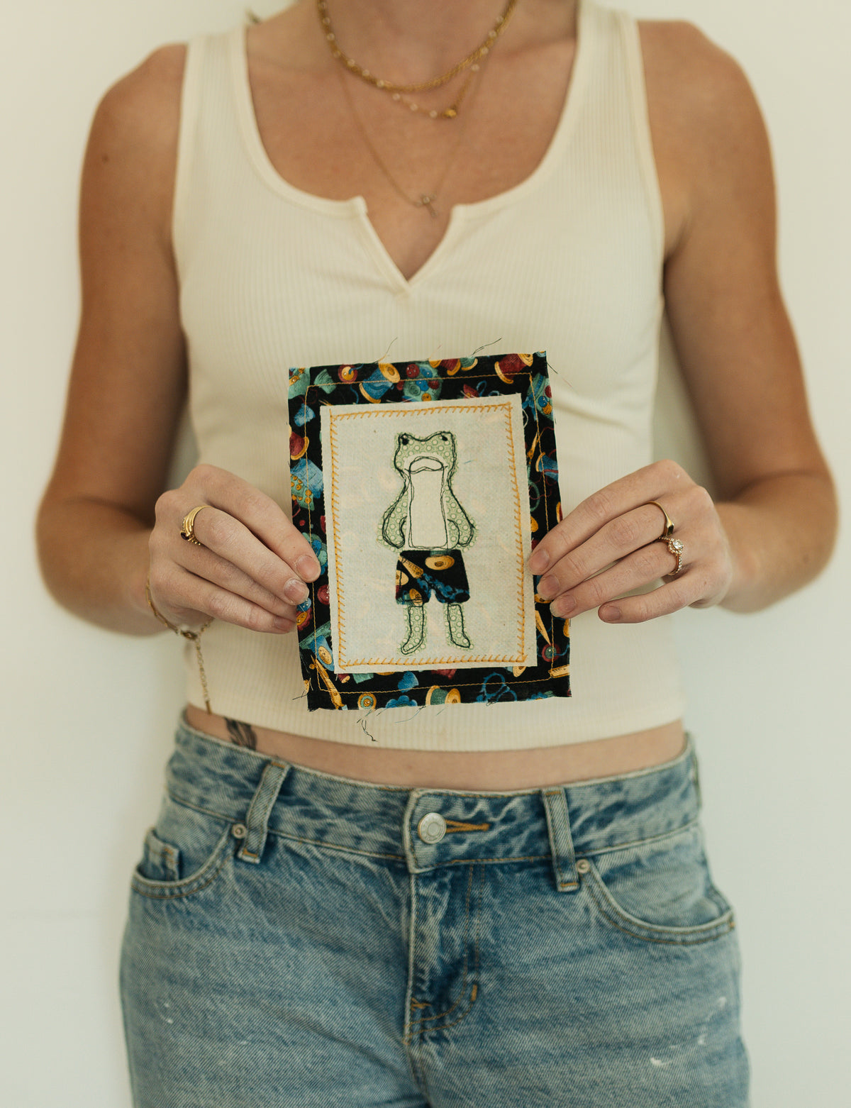 Sewing Frog in Boxers Patch