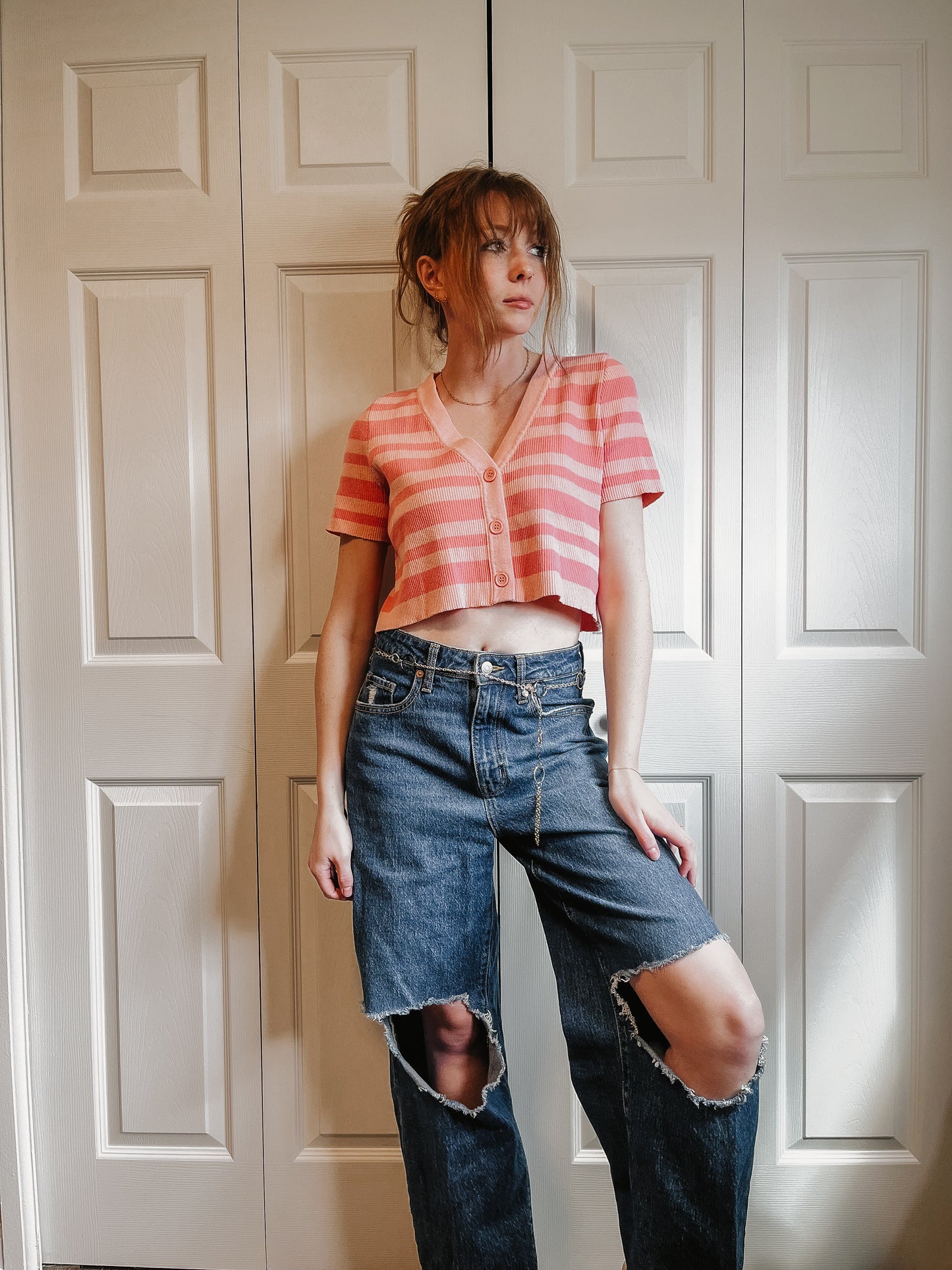 Pink Striped Crop Top