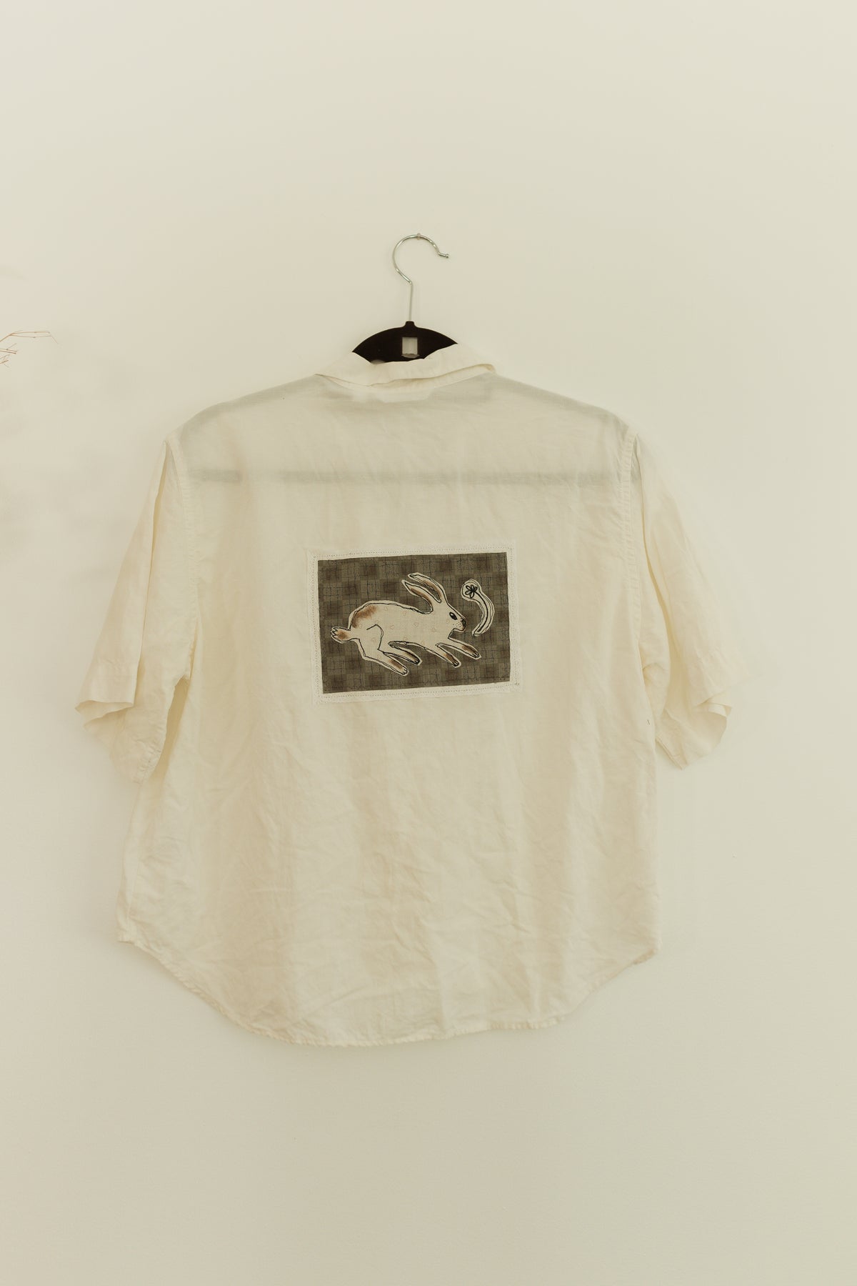 White bunny patched button up