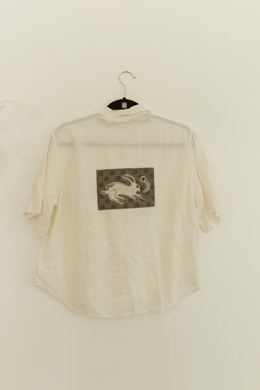 White bunny patched button up