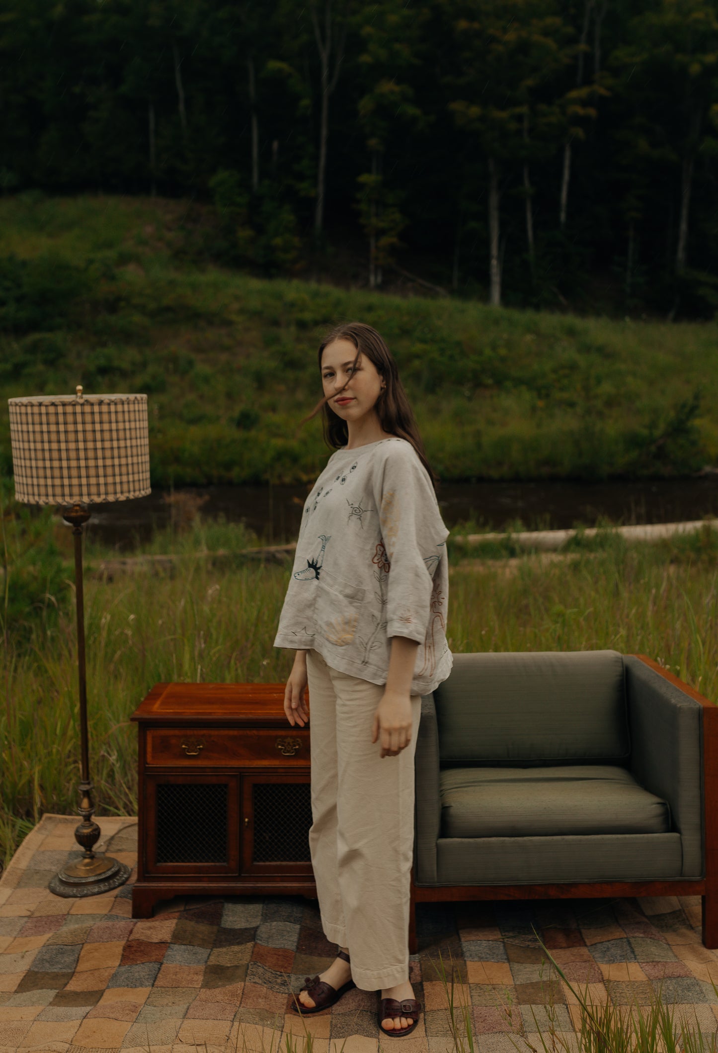 Linen boxy top - Earth in Outlines