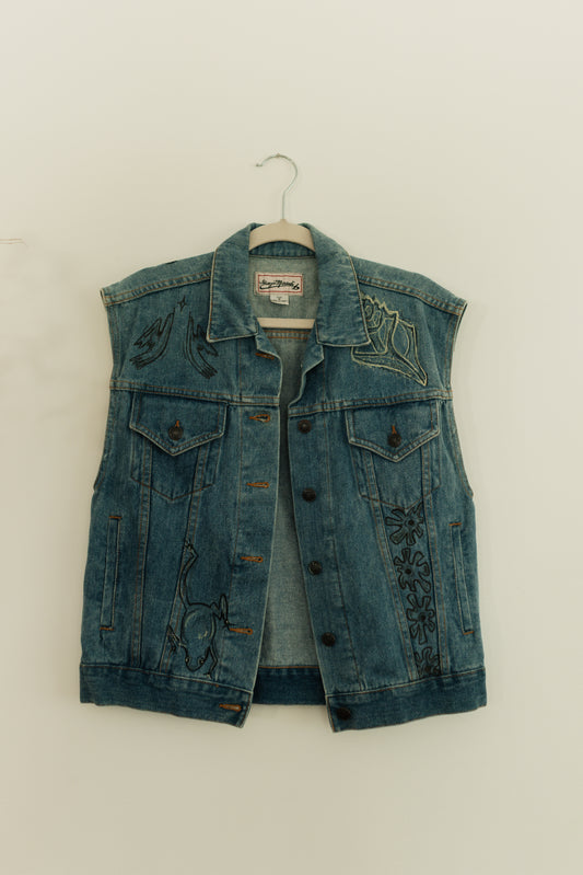 Denim Vest - Earth in outlines