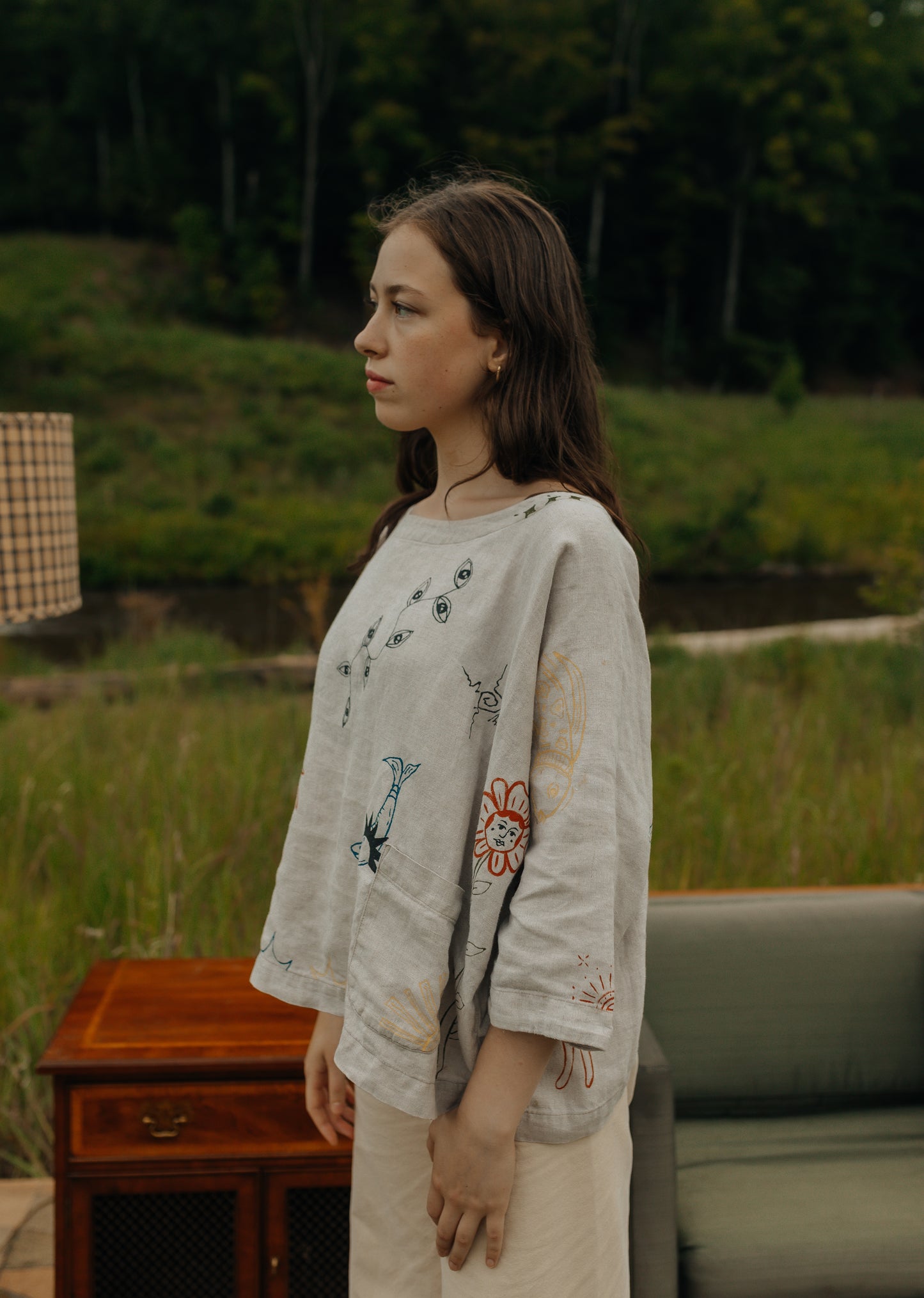 Linen boxy top - Earth in Outlines