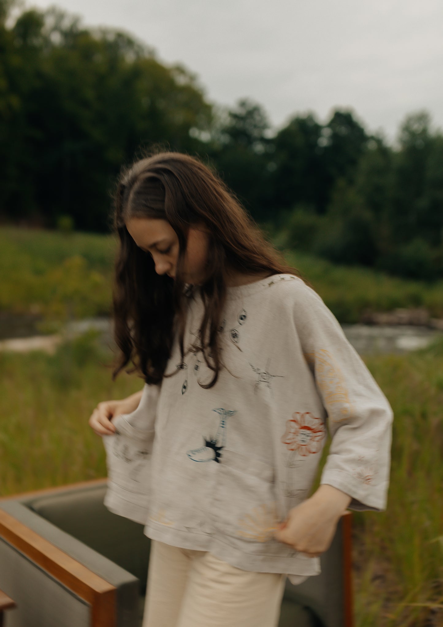 Linen boxy top - Earth in Outlines