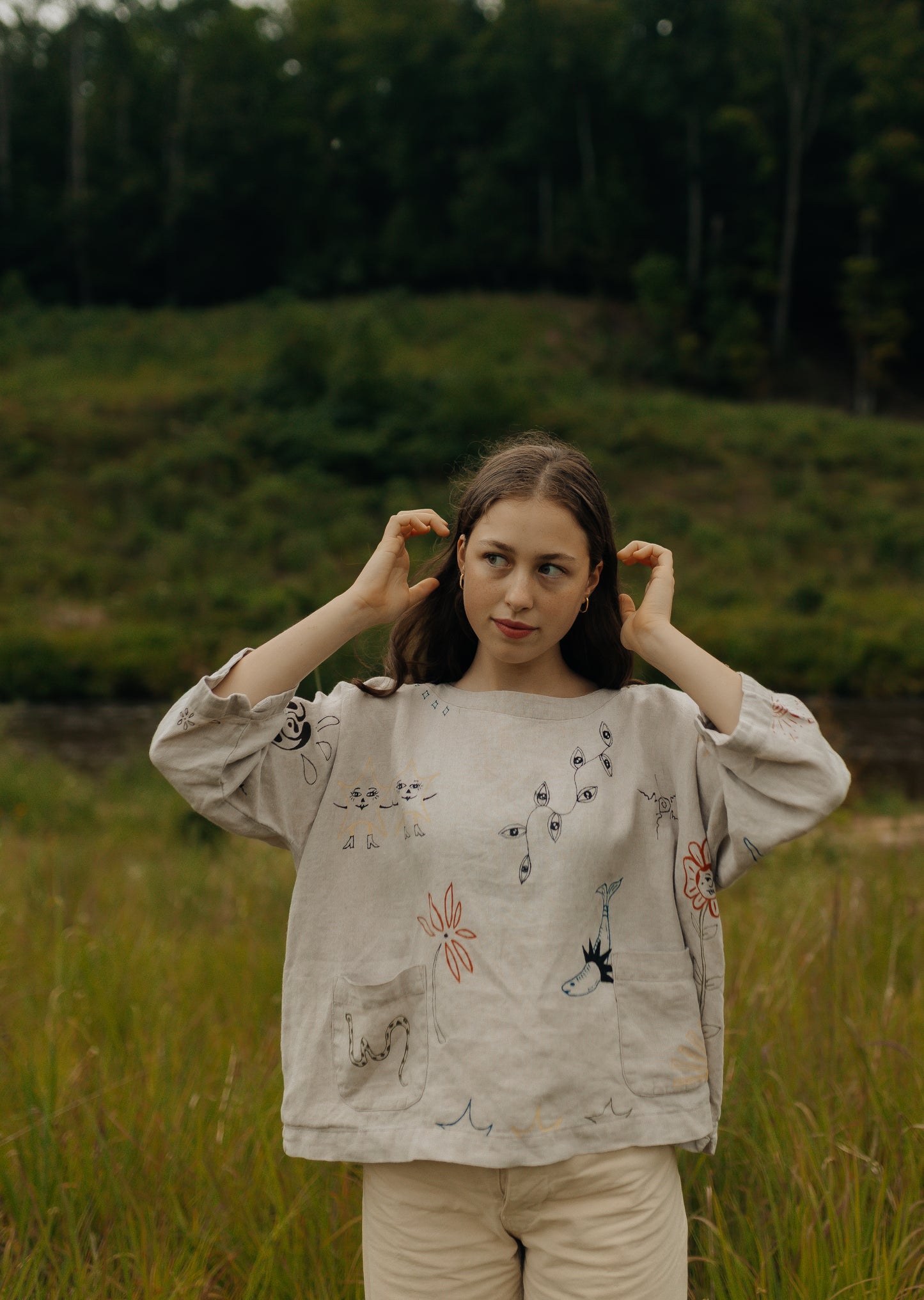 Linen boxy top - Earth in Outlines