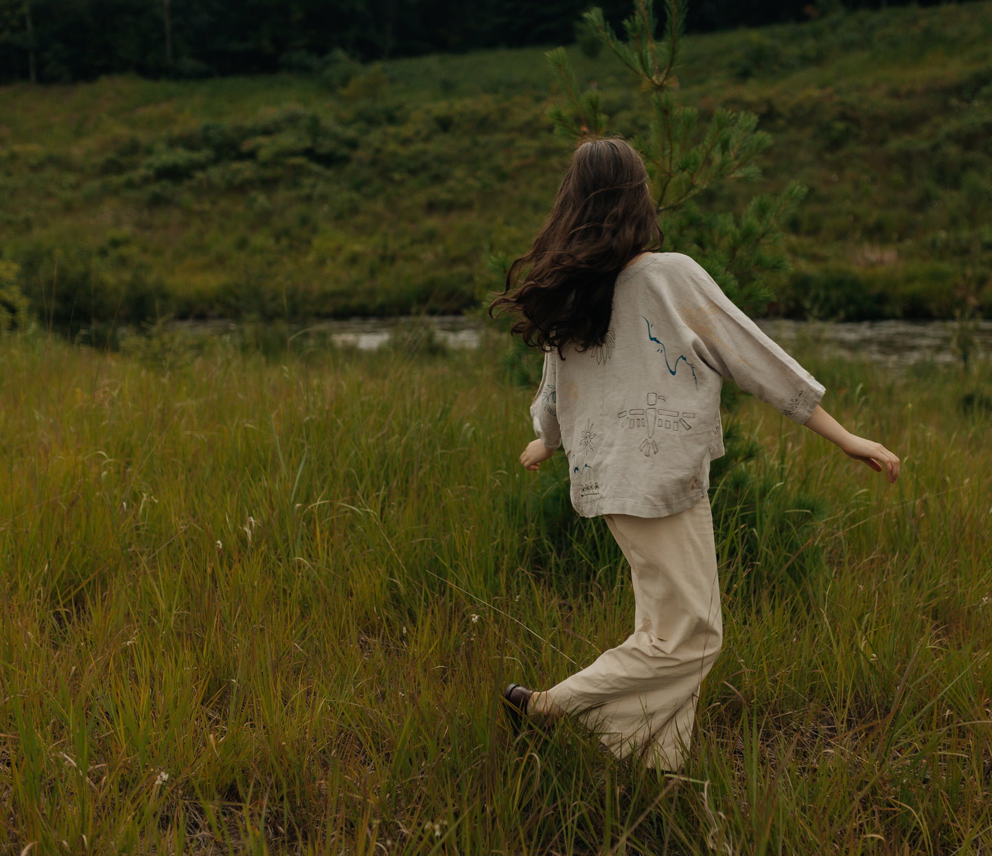 Linen boxy top - Earth in Outlines