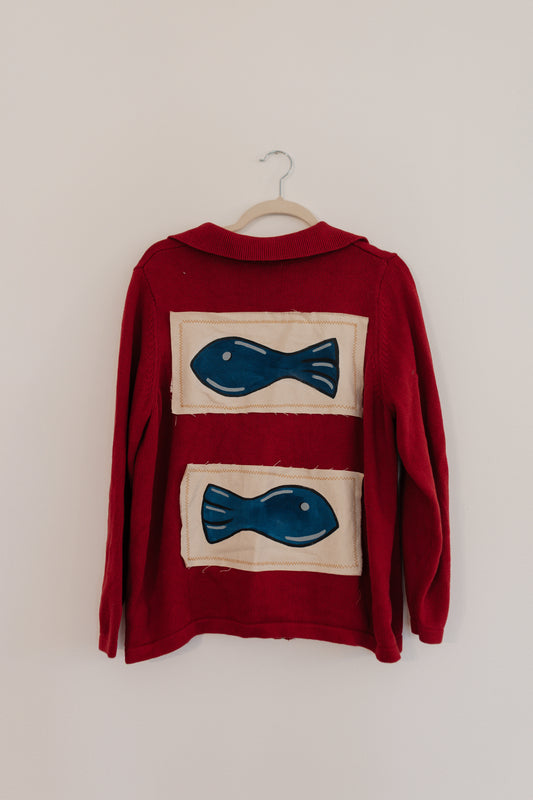 Fish zip up sweater