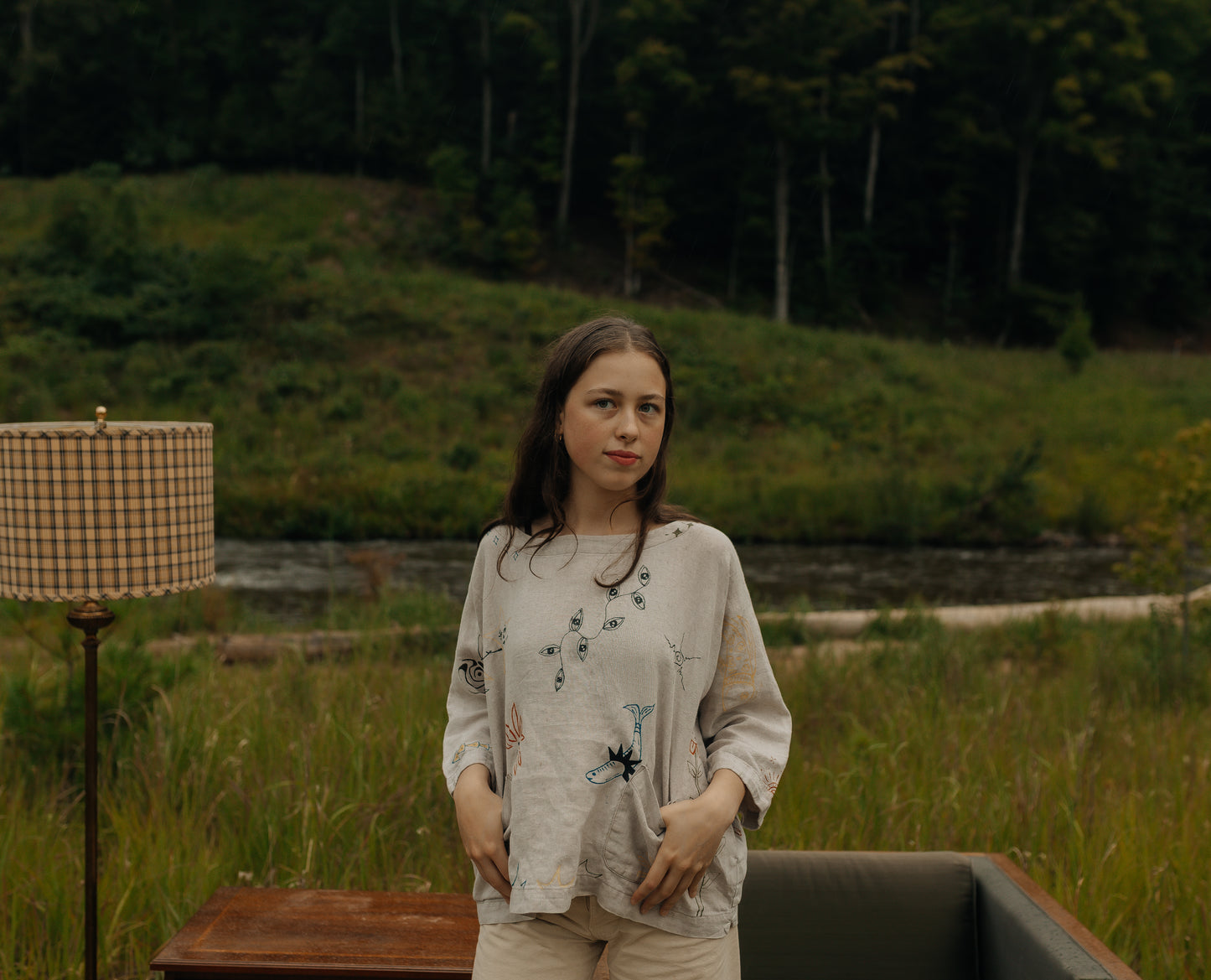 Linen boxy top - Earth in Outlines