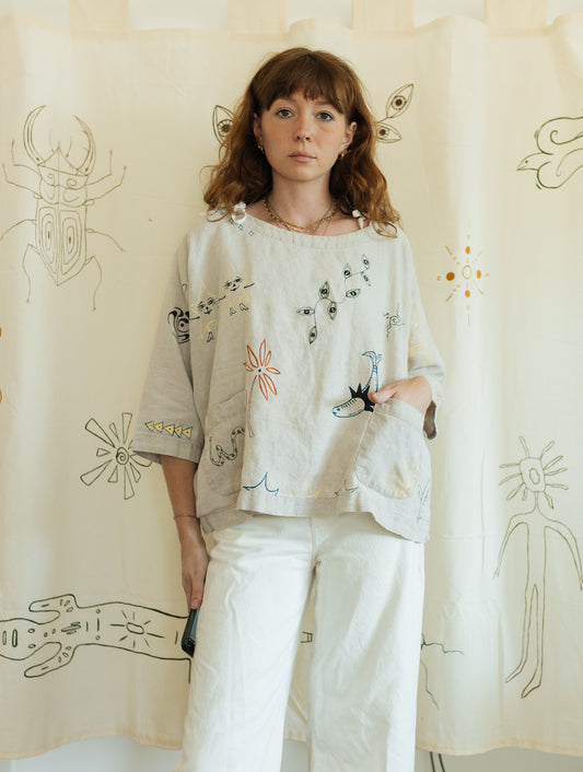 Linen boxy top - Earth in Outlines
