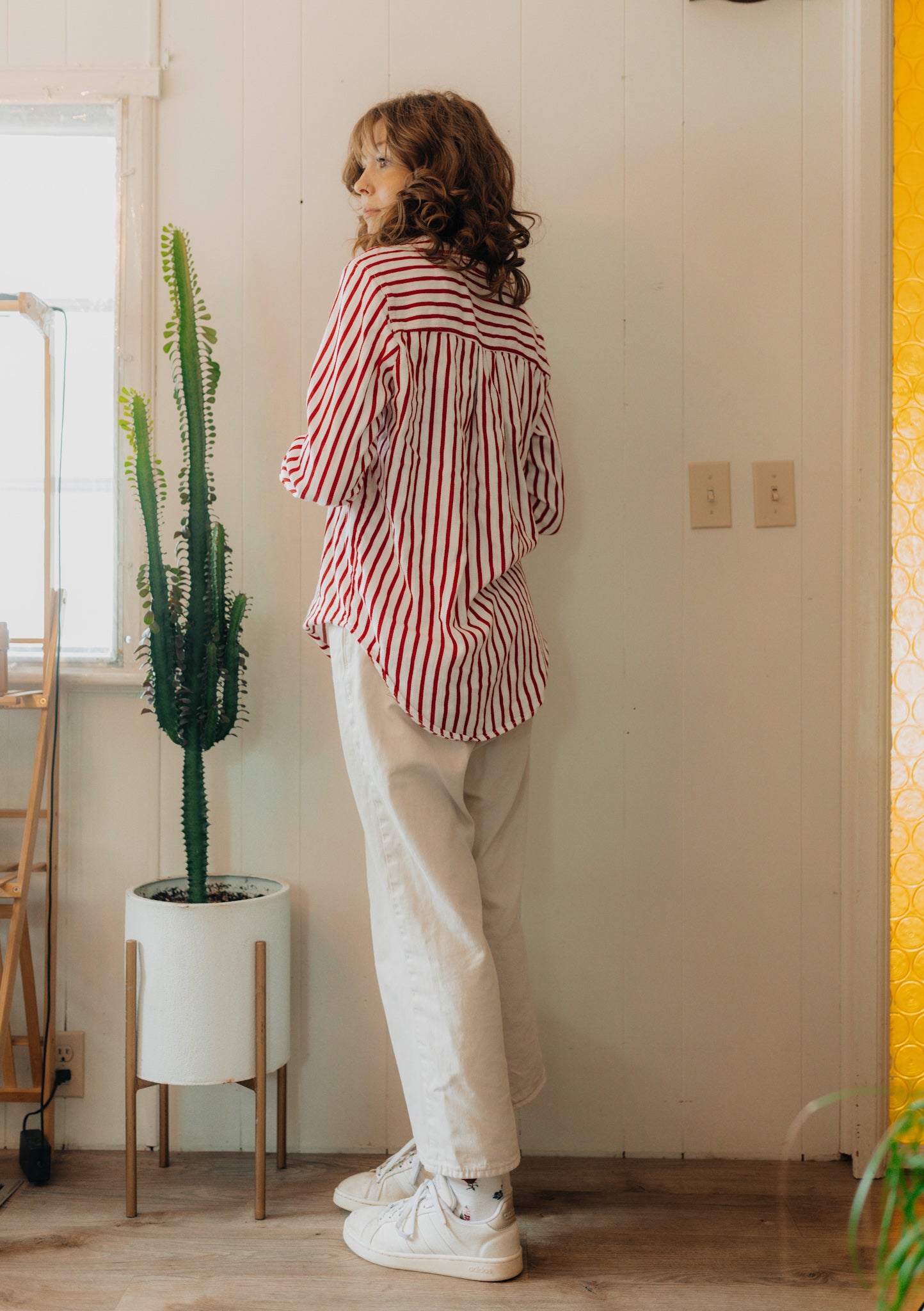 Red & white striped button up long sleeve