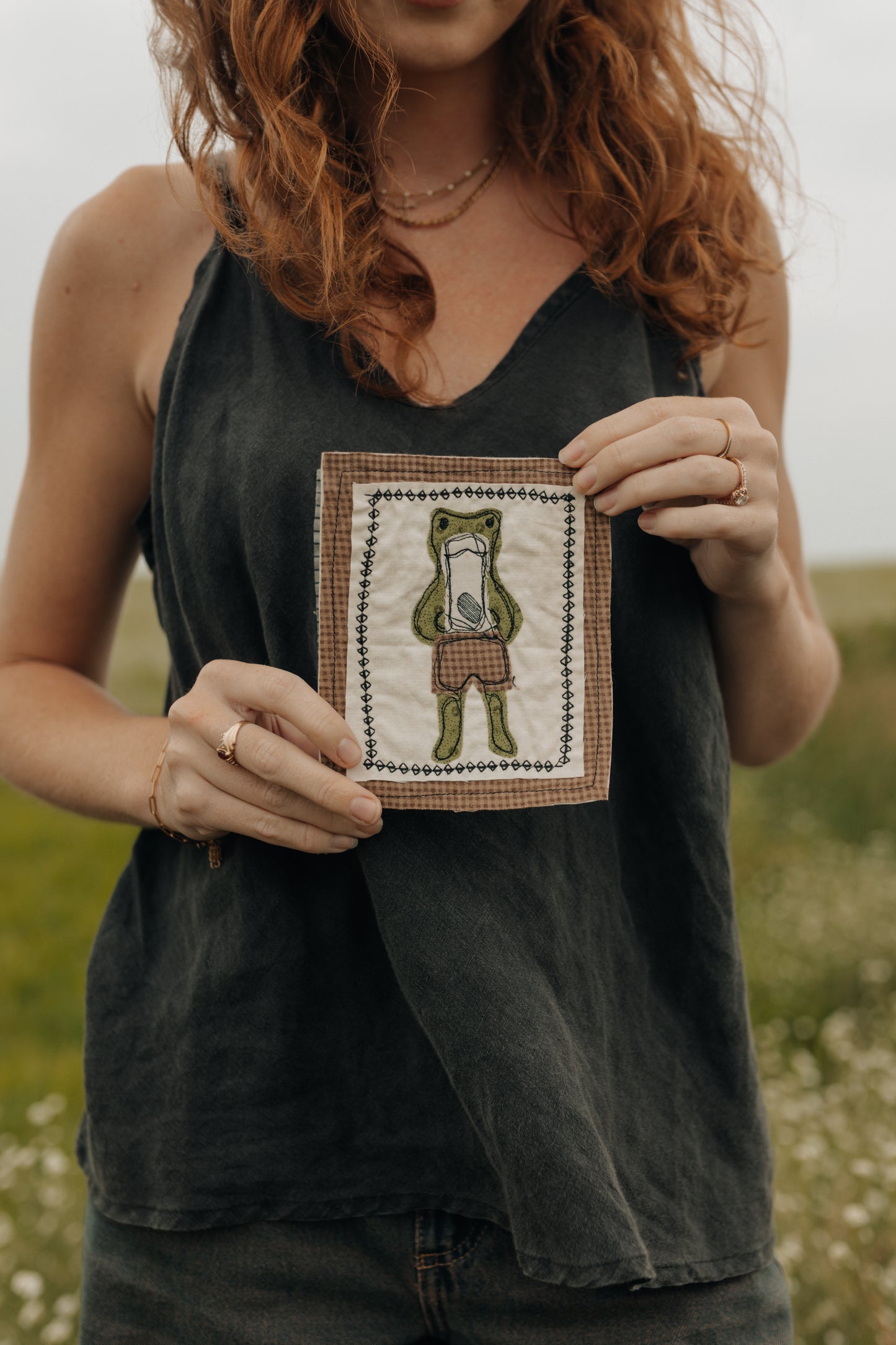 Frog in brown checkered boxers patch