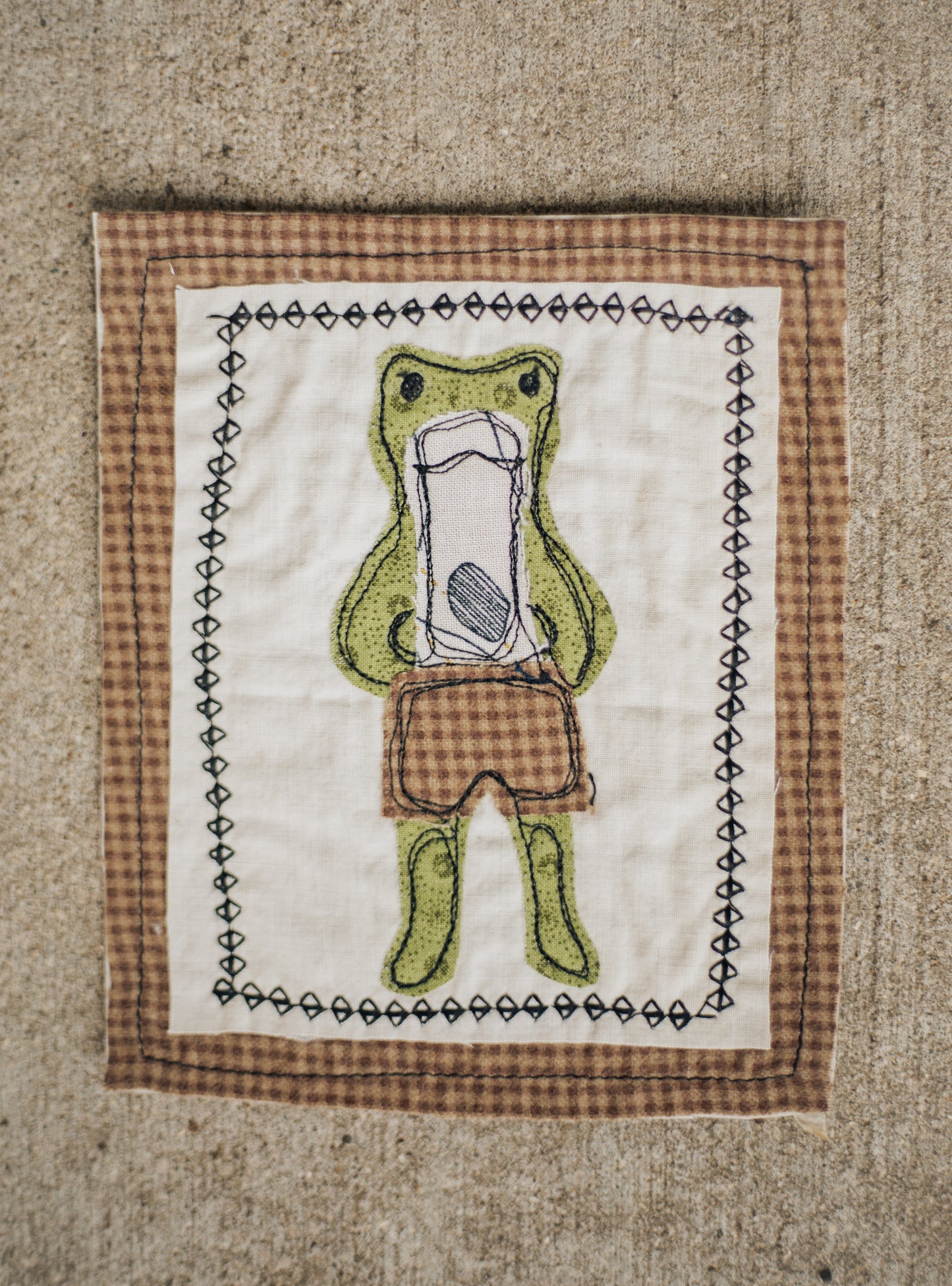 Frog in brown checkered boxers patch