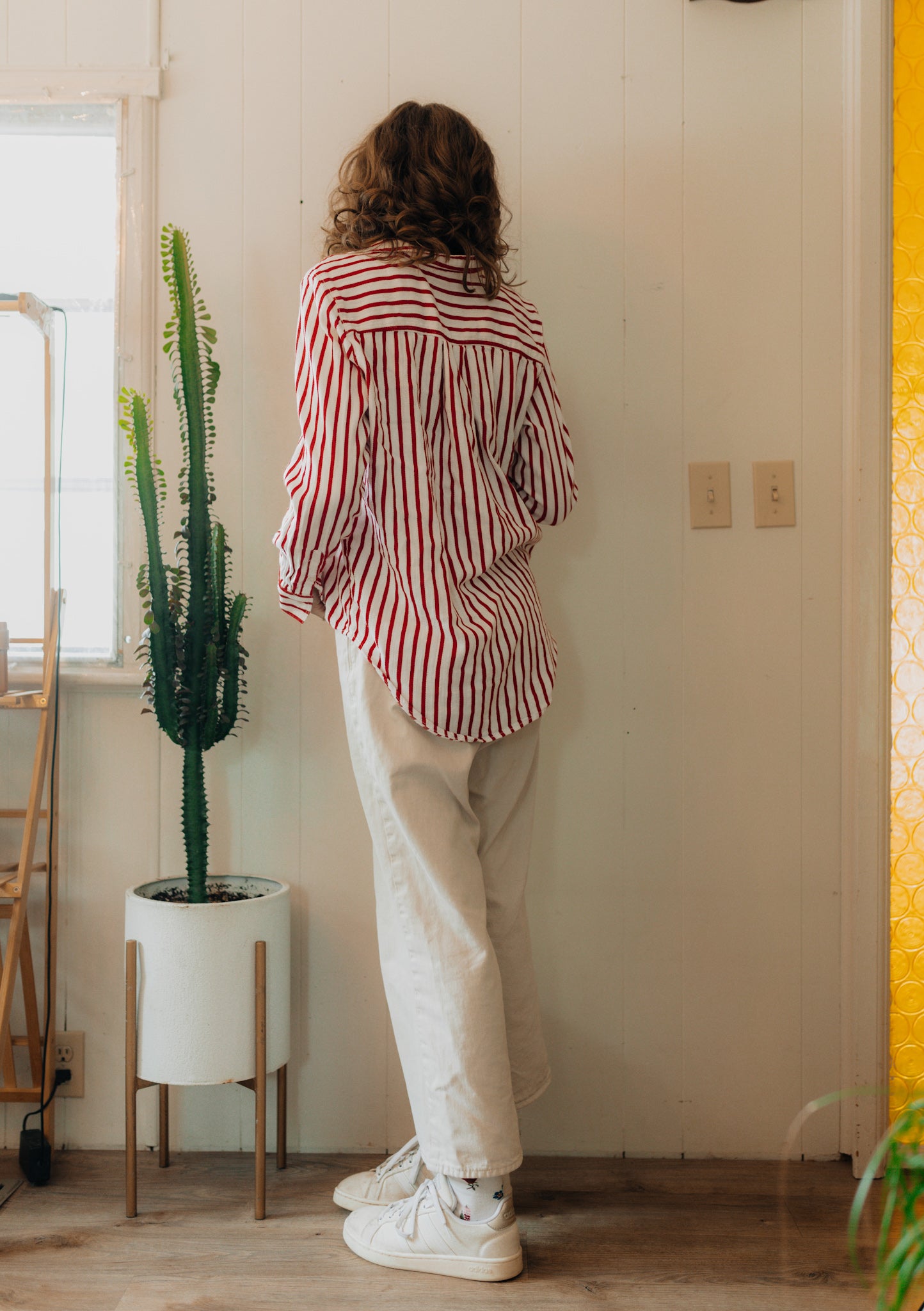 Red & white striped button up long sleeve