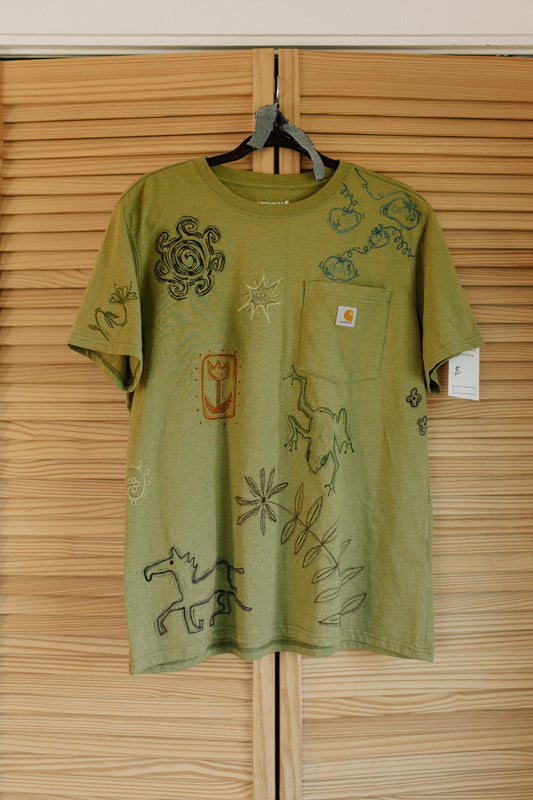 Green Carhartt tee - Earth in outlines