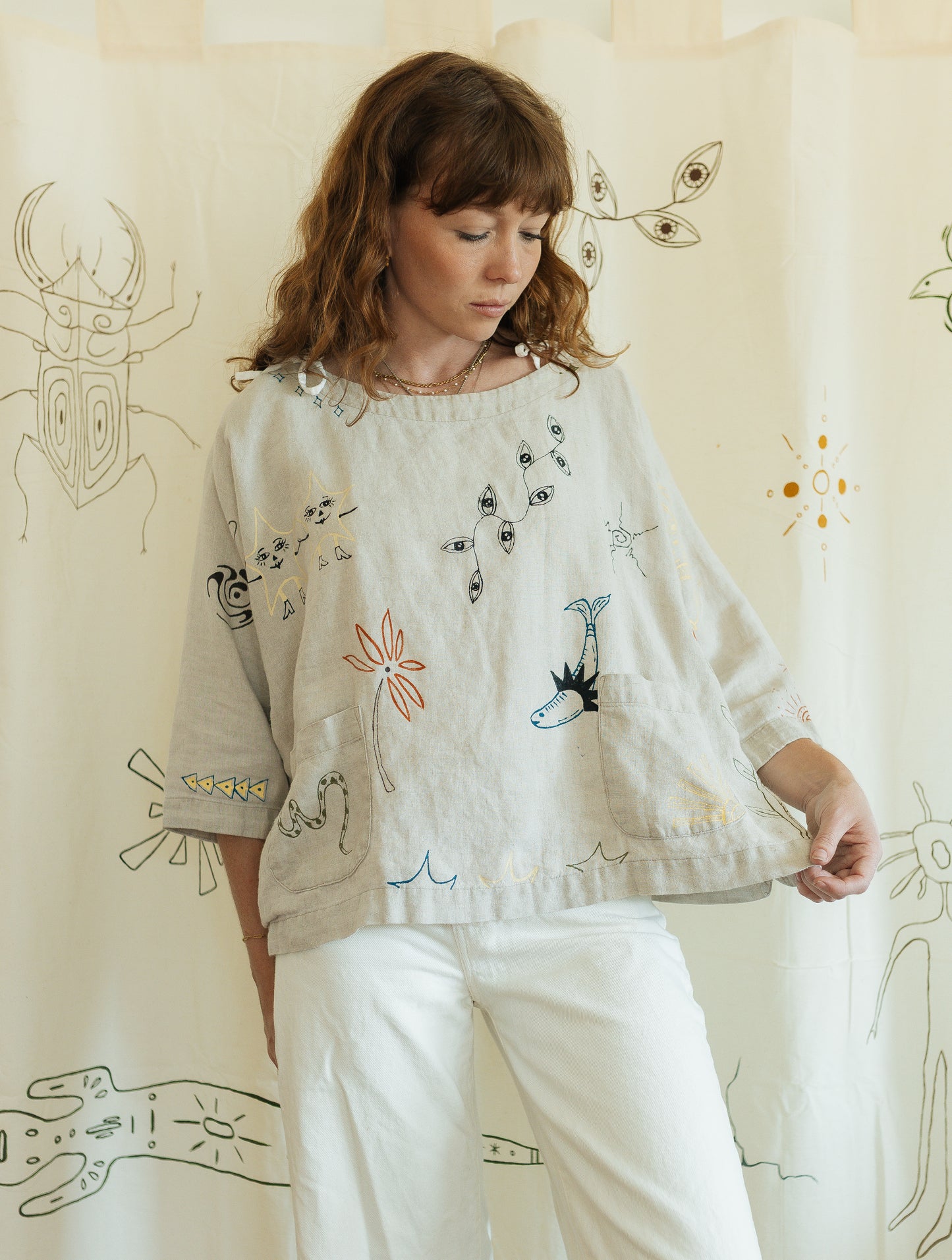 Linen boxy top - Earth in Outlines