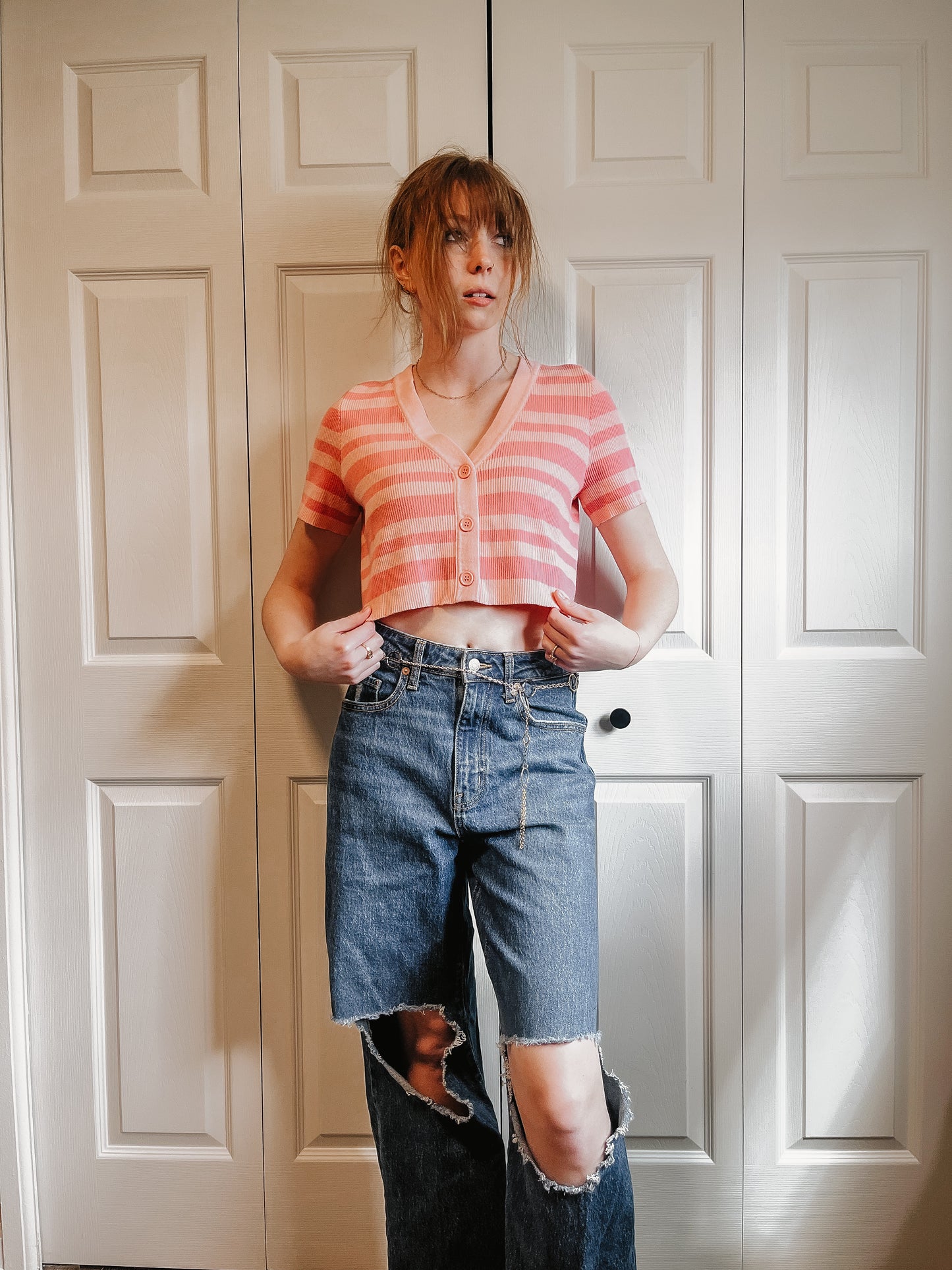 Pink Striped Crop Top