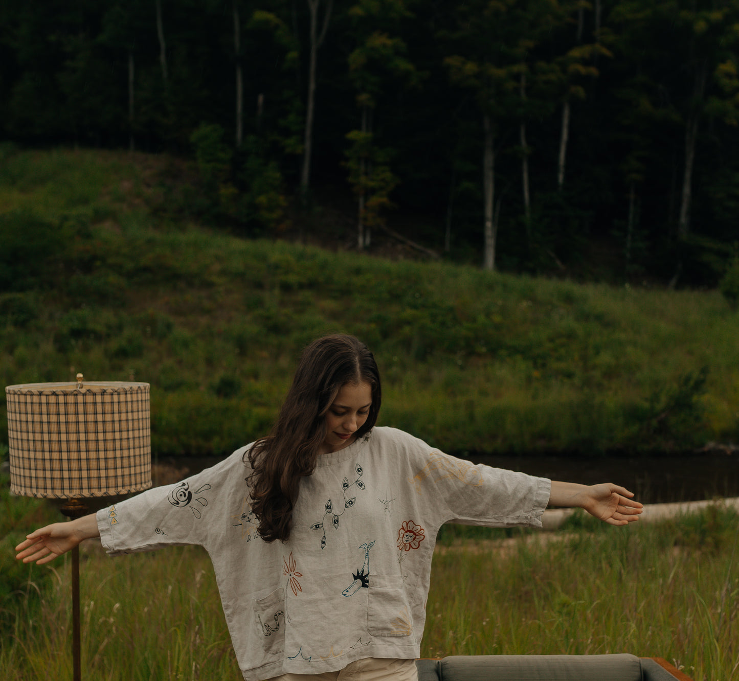 Linen boxy top - Earth in Outlines
