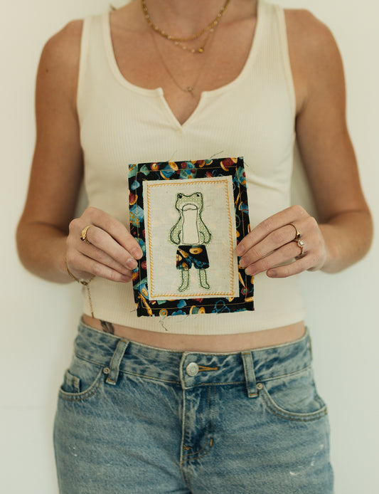 Sewing Frog in Boxers Patch