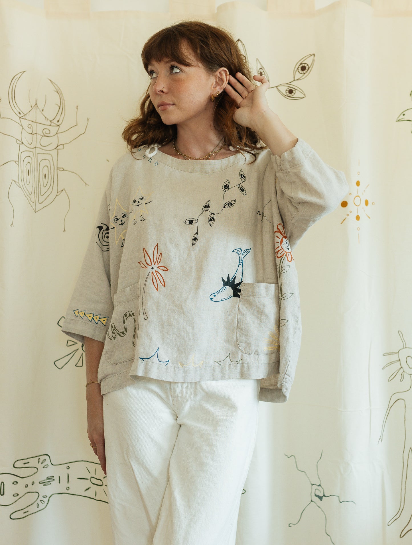 Linen boxy top - Earth in Outlines