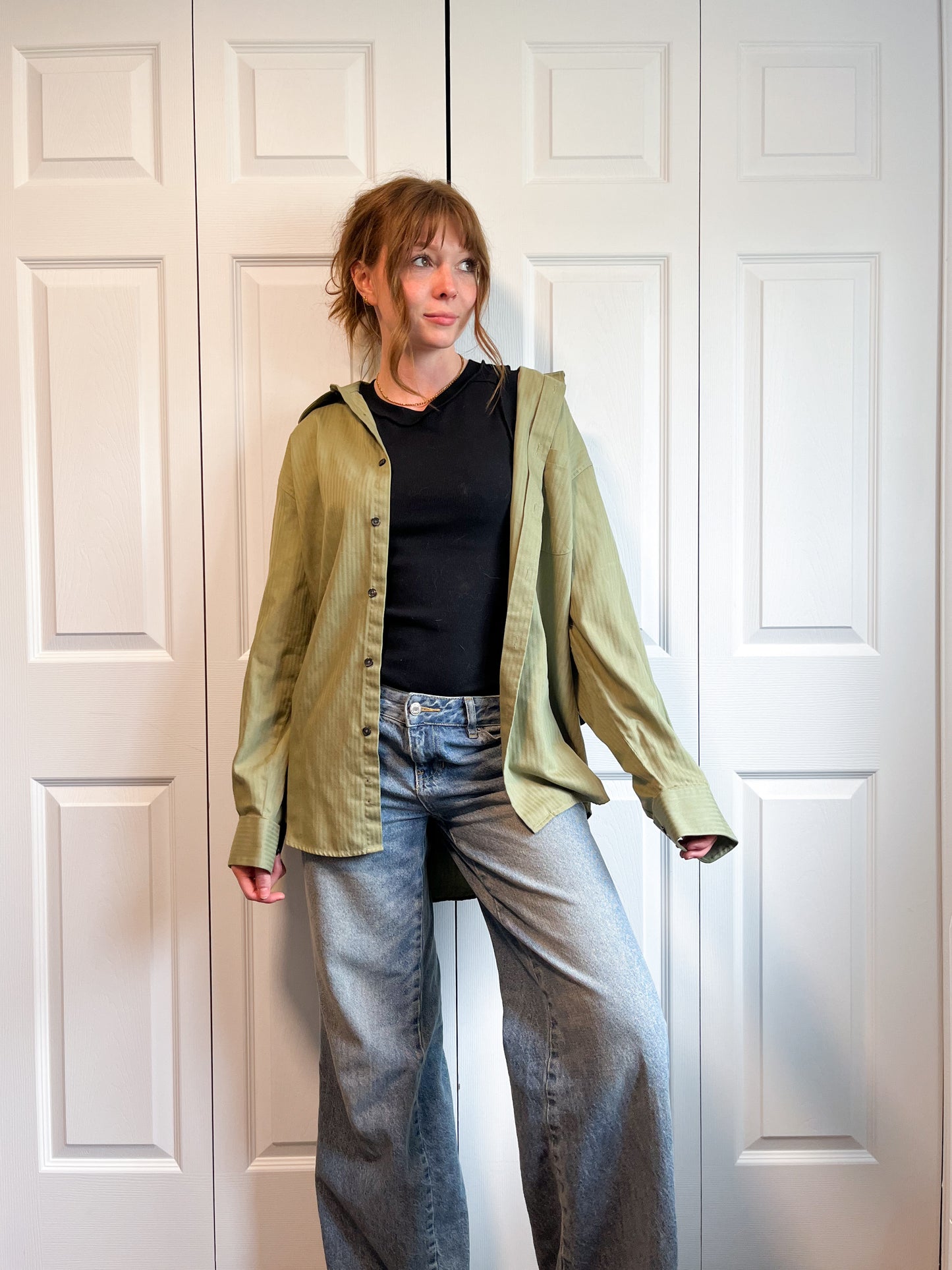 Green Button Up